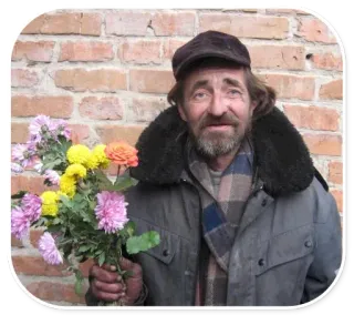 💐 d3fe2766 мужчина, цветы, портрет, пожилой, шляпа, куртка, букет whatsapp sticker