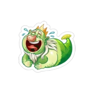 🤣 41ec5816 kreskówka, naklejka, śmiejący się, król, zielony, postać telegram sticker