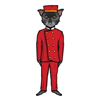 🤵‍♂ 2c563159 animal, loup, uniforme rouge, groom, personnel hôtel, dessin animé, illustration telegram sticker