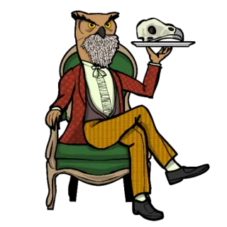 🍽 6b79b2d0 hibou, anthropomorphe, crâne, élégant, vintage, illustration telegram sticker