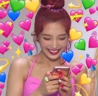 🍒 81162652 mulher, corações, amor, fofo, menina, sorriso, rosa, telefone whatsapp sticker