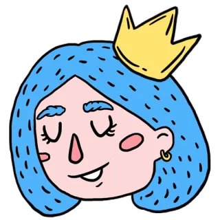 😉 056eaaeb dessin animé, femme, princesse, reine, couronne, cheveux bleus telegram sticker