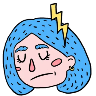 🙅‍♀️ 58c72c3f maux de tête, éclair, visage, contrarié, douleur, cheveux bleus telegram sticker