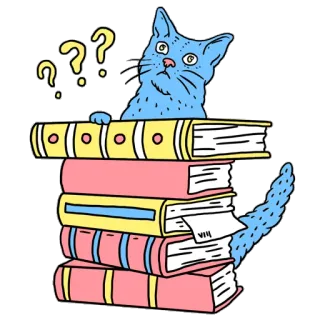 🙀 c9b667c8 chat, livres, points d'interrogation, lecture, animal, dessin animé telegram sticker