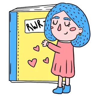 😻 f6a6e6ca RWR livre, lecture, cœur, dessin animé, fille, câlin telegram sticker
