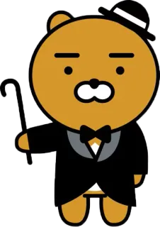 🎩 4184c6e3 Ryan Kakao Friends, Райан, Медведь, Джентльмен, Шляпа, Смокинг whatsapp sticker