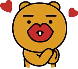 💋 720f4b92 Ryan Kakao Friends, Стикер, Мультяшный персонаж, Райан, Медведь, Любовь, Сердце whatsapp sticker