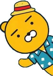 🙋 b4369758 Ryan мультфильм, медведь, персонаж, Райан, Kakao Friends, шляпа, лето whatsapp sticker