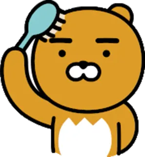 😌 c55ecabb Ryan Райан, Kakao Friends, медведь, мультфильм, персонаж, расчесывание волос whatsapp sticker