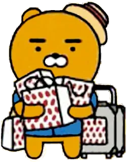 🛍 e2e4983c Ryan Райан, kakao friends, медведь, подарки, путешествия, багаж whatsapp sticker