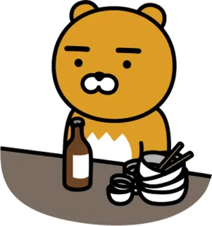 🍽 facd9a84 Ryan Райан, Kakao Friends, медведь, пьет, алкоголь, соджу whatsapp sticker