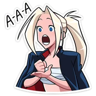 😮 19b32e69 A-A-A fille anime, blonde, surprise, exclamation, dessin animé, autocollant telegram sticker