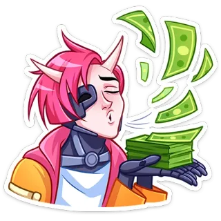 🗡 31ab57ce uang, cyberpunk, karakter, fantasi, rambut merah muda, tunai telegram sticker