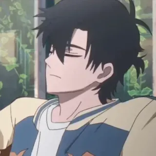 😒 295804f2 애니메이션, 소년, 재킷, 만화, 앉아있는 telegram sticker