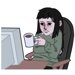 😐 94d9101d pessoa, computador, café, mulher, sentada, cadeira telegram sticker