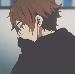 ➖ 79027e30 Anime, Ragazzo, Cuffie, Capelli castani, Orecchini, Teenager whatsapp sticker