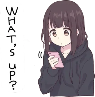🤔 0b3ec060 WHAT'S UP? Anime, Fille, Téléphone, Quoi de neuf, Question telegram sticker