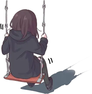 😔 64f00f36 fille, balançoire, animé, triste, seul(e), silhouette telegram sticker