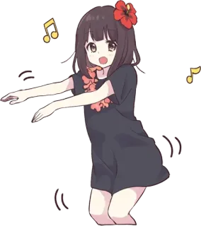 🎵 ba25dd56 fille anime, hula, danse, fleur, kawaii, dessin animé telegram sticker