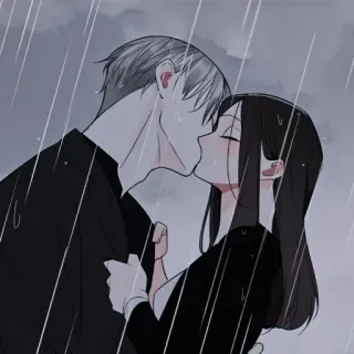 🖤 30e3fb90 beijo, chuva, casal, amor, romance, anime, mangá whatsapp sticker