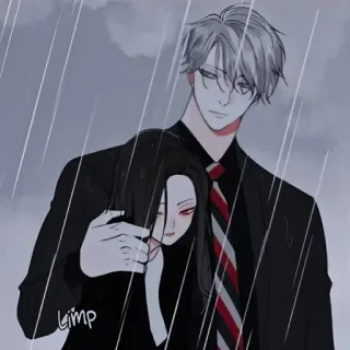 🔮 67f73a68 Lijmp anime, homem, mulher, chuva, casal whatsapp sticker