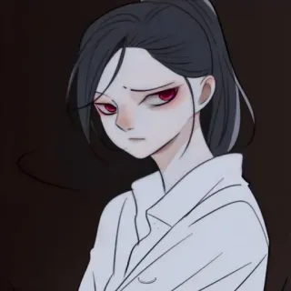 🩸 6f50496b anime, garota, olhos vermelhos, camisa branca, cabelo escuro whatsapp sticker