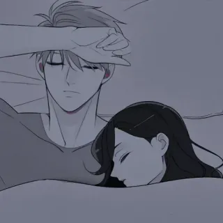 🎈 97971757 casal, dormindo, cama, homem, mulher, anime whatsapp sticker