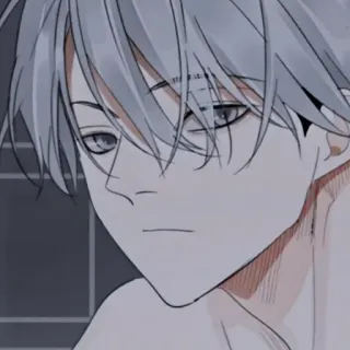 🖤 e30d94e6 anime, mangá, retrato, homem, cabelo grisalho, sério whatsapp sticker