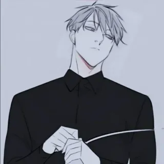 🖤 e675f2fd homem, camisa, preto, cabelo branco, ilustração whatsapp sticker