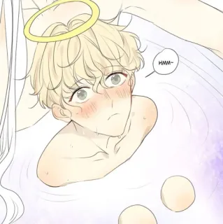 🍭 577897e8 HMM~ นางฟ้า, รัศมี, น่ารัก, ผมสีทอง, แก้มแดง, การ์ตูน telegram sticker