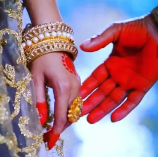 🤝 821035e9 hands, jewelry, ornaments, indian culture, wedding, marriage, red paint, traditional telegram sticker