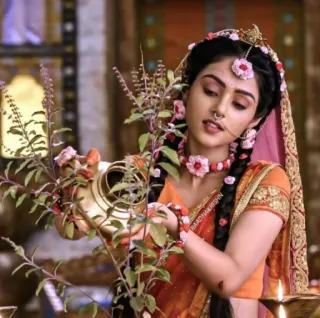 💧 f7ee7dc3 woman, indian, traditional, hindu, flowers, jewelry telegram sticker