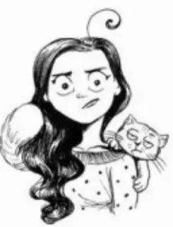 😕 978cf863 fille, chat, dessin animé, croquis, illustration, animal de compagnie whatsapp sticker