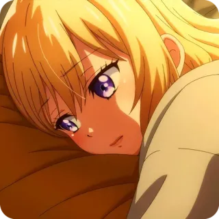 🙂 64b4b815 anime, meisje, blond haar, paarse ogen, lief, verdrietig, moe telegram sticker