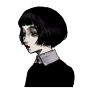 😒 5b8341fc mujer, retrato, arte, ilustración, chica, cara, pelo negro, pelo corto whatsapp sticker