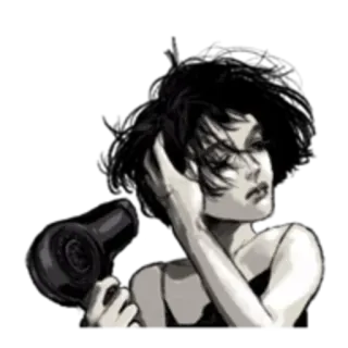 👩 b63efeb4 mujer, secador de pelo, belleza, peinado, monocromo whatsapp sticker