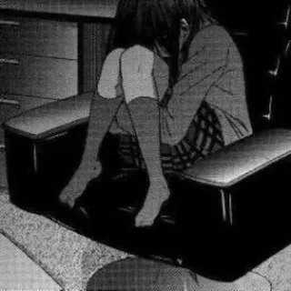 🖤 091f8334 anime, chair, girl, sad, manga, sitting, knees telegram sticker