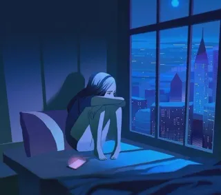 🖤 aba18cdb anime, girl, sad, night, city, window, lonely telegram sticker