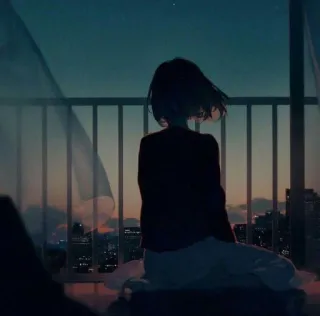 🖤 b241efbf anime girl, night, city, silhouette, alone, sky telegram sticker