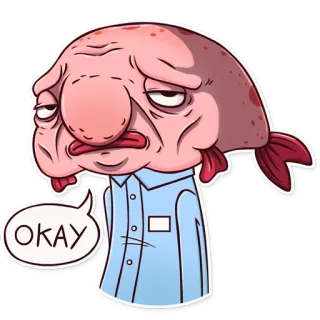😔 54086f4c OKAY 물방울고기, 슬픈, 괜찮아, 물고기, 만화, 표정, 사무실 telegram sticker