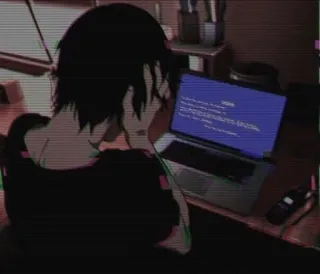 💔 5be5d3a0 애니메이션, 컴퓨터, 오류, 블루 스크린, 책상, 사람 telegram sticker