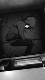 💔 ed29f2b0 애니메이션, 슬픈, 침대, 후드티, 흑백 telegram sticker