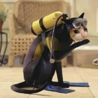 🐱 f7fe0fed cat, diving, scuba, animal, kitten, diver, underwater, swim telegram sticker