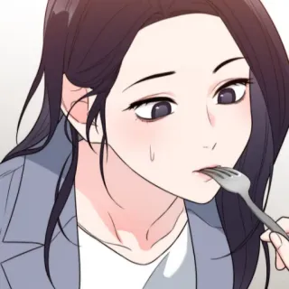 😩 37a35b0e mujer, comiendo, tenedor, manhwa, cena whatsapp sticker