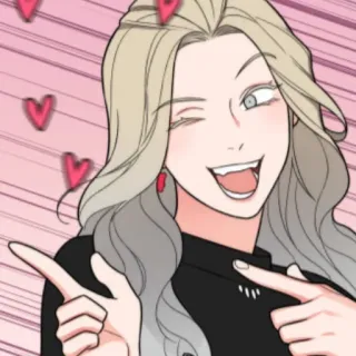 😩 70a70001 mujer, dibujos animados, corazones, guiño, feliz whatsapp sticker