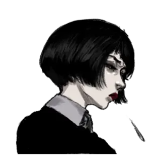 😐 f5c973e0 Frau, Porträt, Bob Frisur, Rote Lippen, Zigarette, Rauchen whatsapp sticker