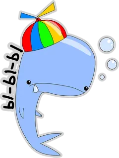 😢 3c08c5bd bl-19-19 鲸鱼, 卡通, 蓝色, 帽子, 泡泡 telegram sticker