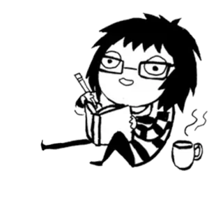 🤓 4f000b20 写作, 卡通, 角色, 咖啡, 书, 眼镜 telegram sticker