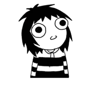 ☺️ e0ff3bc6 卡通, 女孩, 插画, 贴纸, 黑白, 条纹衫 telegram sticker