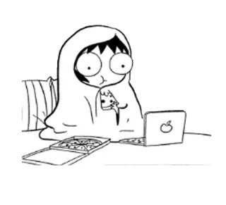 🍕 e2bd1720 卡通, 毯子, 笔记本电脑, 披萨, 表情包, 放松 telegram sticker